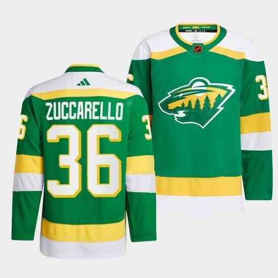 Men Minnesota Wild 36 Mats Zuccarello Green 2022 23 Reverse Retro Stitched Jersey